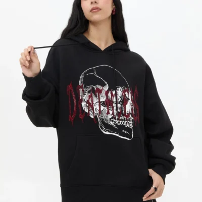 102251051110328-1 Sudadera Estampada Calavera Negra