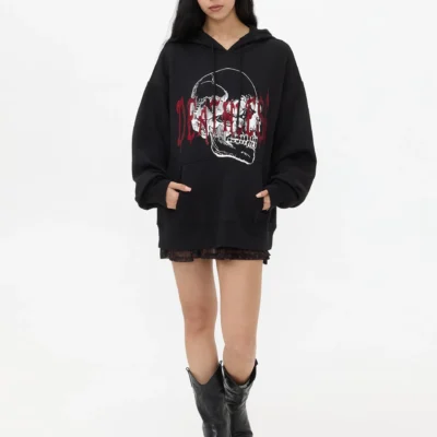 102251051110328-2 Sudadera Estampada Calavera Negra