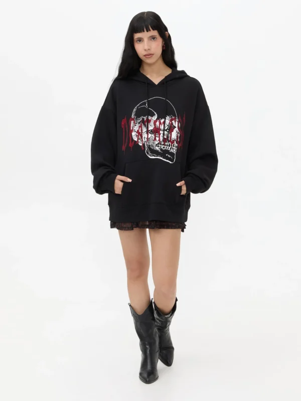 102251051110328-2 Sudadera Estampada Calavera Negra