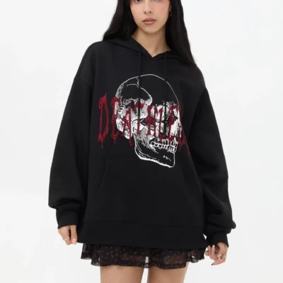 102251051110328-4 Sudadera Estampada Calavera Negra