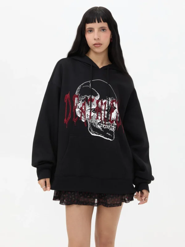 102251051110328-4 Sudadera Estampada Calavera Negra